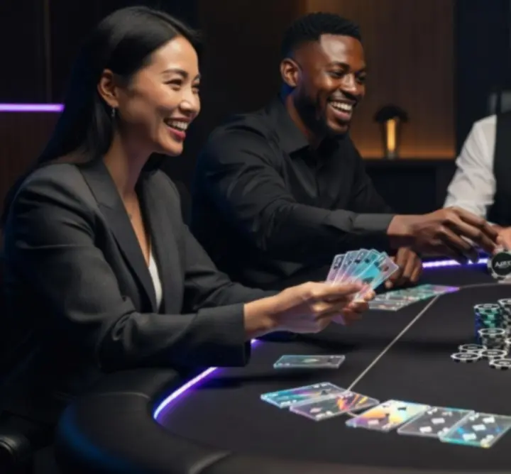 Goście bawiący się przy stole pokerowym podczas wieczoru eventowego